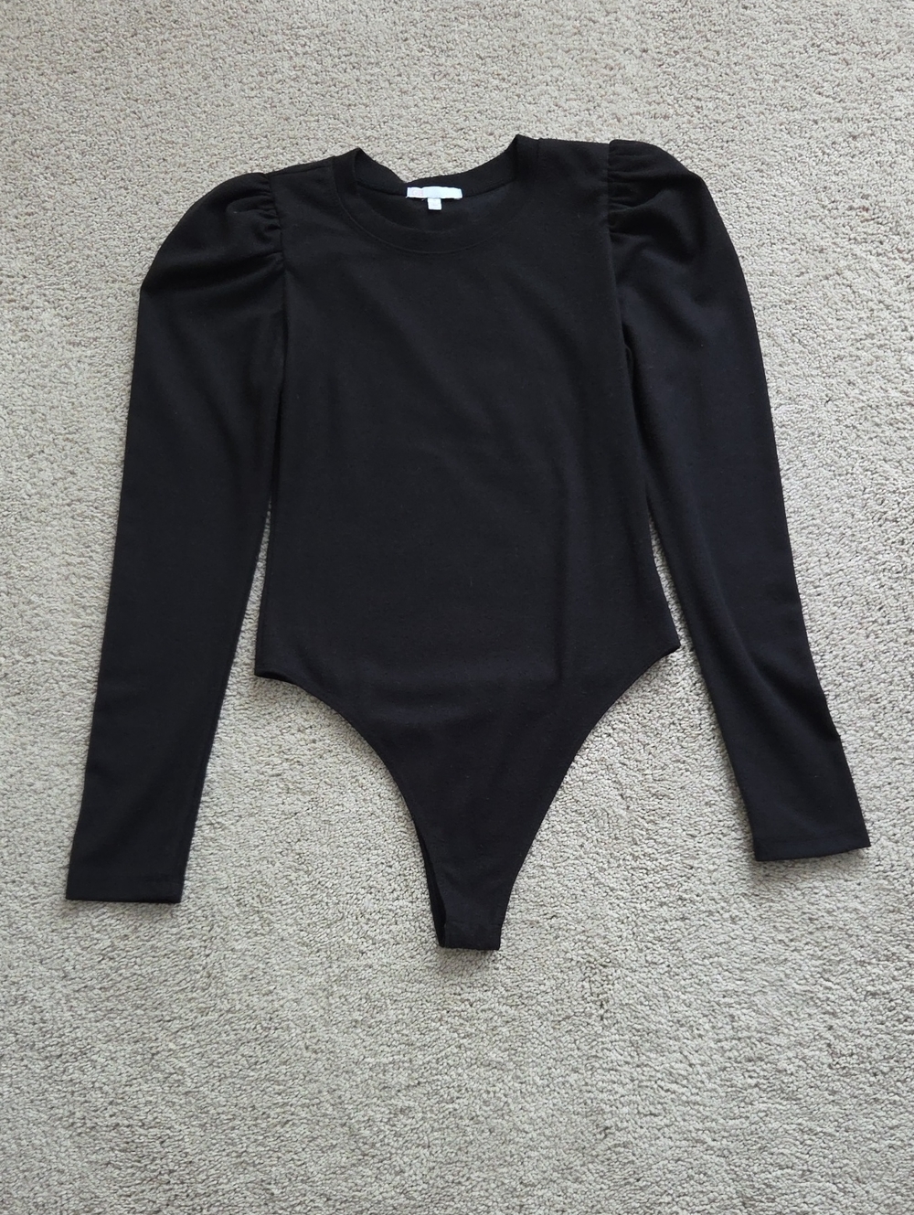 Gianni Bini Black Long-Sleeve Puff-Shoulder Bodysuit